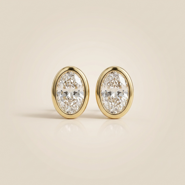 The Alur - Oval Cut Lab Grown Diamond Bezel Stud Earrings