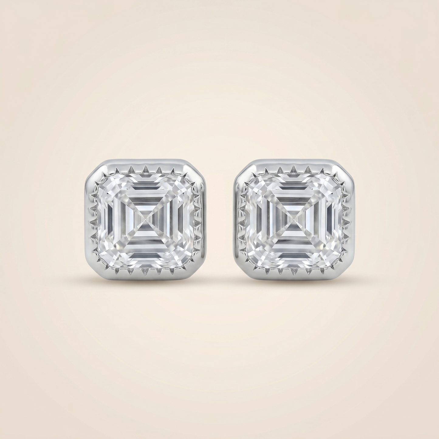 The Aira – 4 TCW Asscher Cut Lab Grown Diamond Bezel Stud Earrings