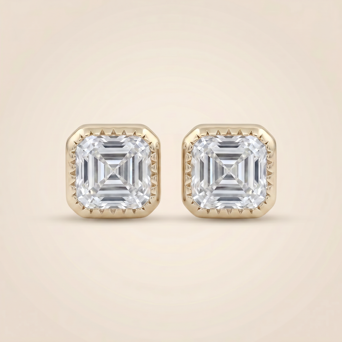 The Aira – 4 TCW Asscher Cut Lab Grown Diamond Bezel Stud Earrings