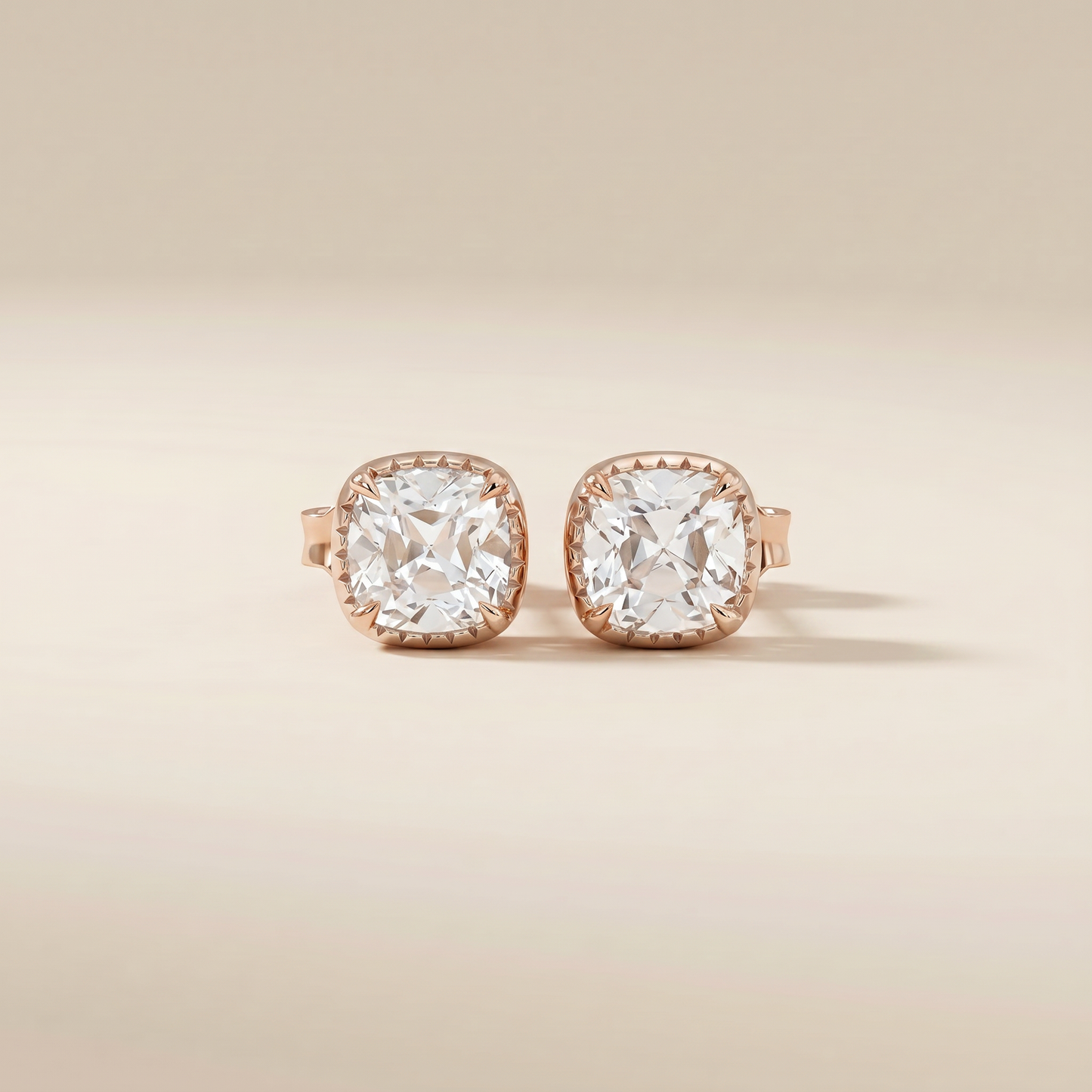 The Kale – 2 TCW Old Mine Cut Lab Grown Diamond Milgrain Bezel Stud Earrings