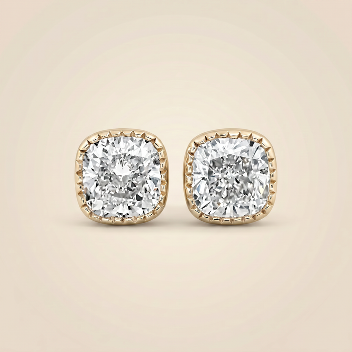 The Pixa – 5 Carat Cushion Brilliant Cut Lab Grown Diamond Bezel Stud Earrings