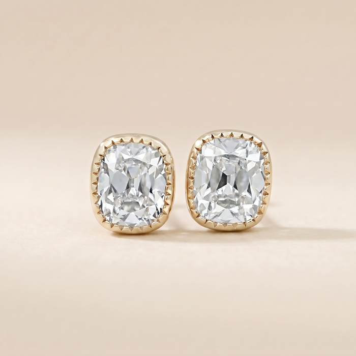 The Fera – 8 TCW Milgrain Bezel Elongated Cushion Brilliant Lab Grown Diamond Earrings