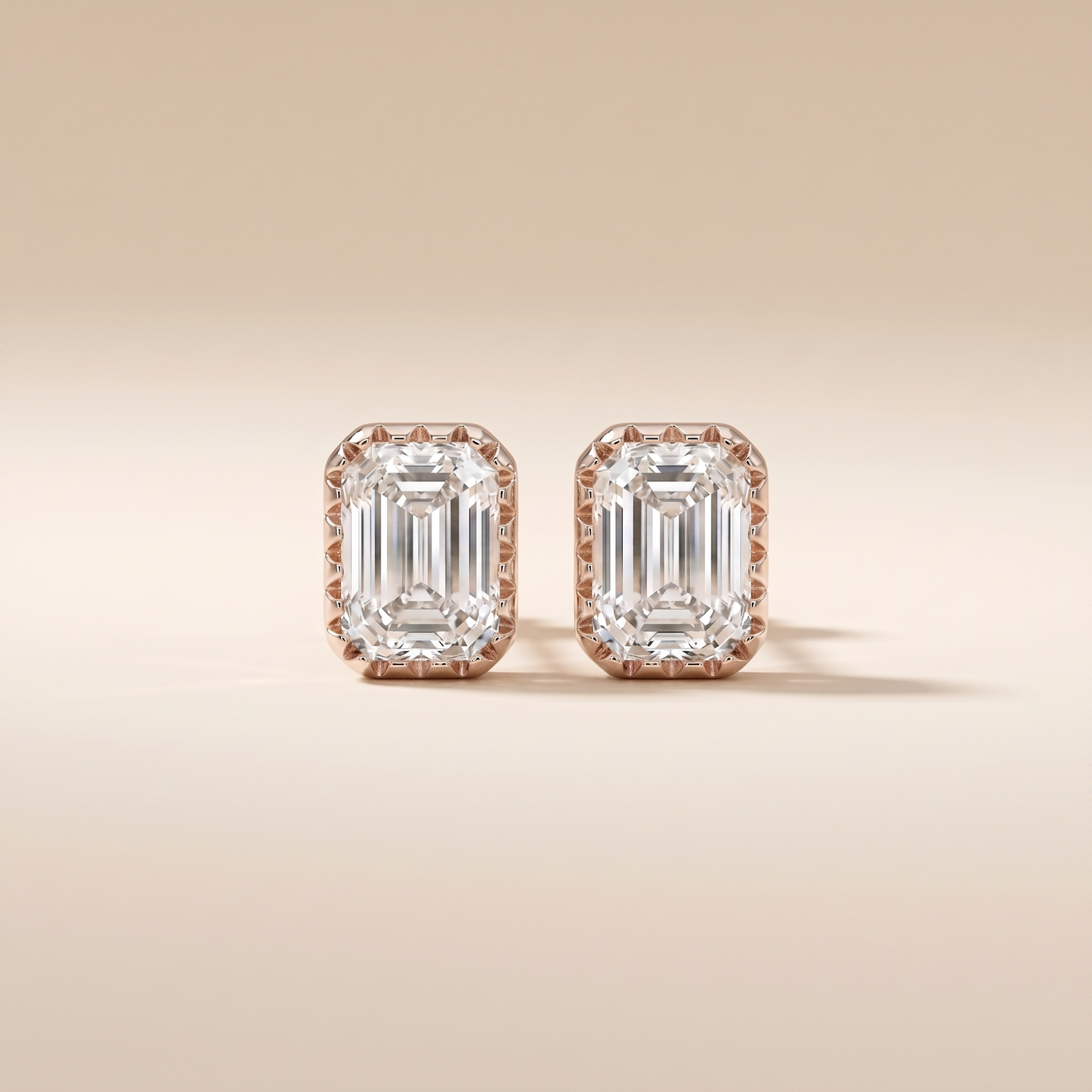 The Keva - Emerald Cut Lab Grown Diamond Studs with Milgrain Bezel Setting