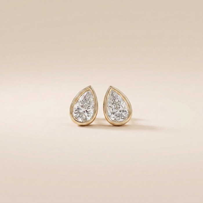 The Kena - Bezel Set Pear Shaped Lab Grown Diamond Studs