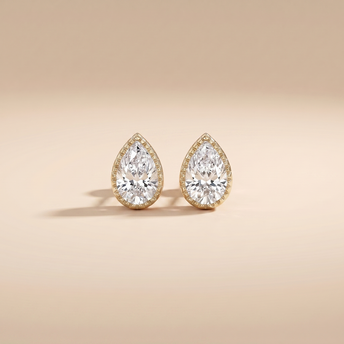 The Kema - Pear Shaped Lab Grown Diamond Milgrain Bezel Stud Earrings