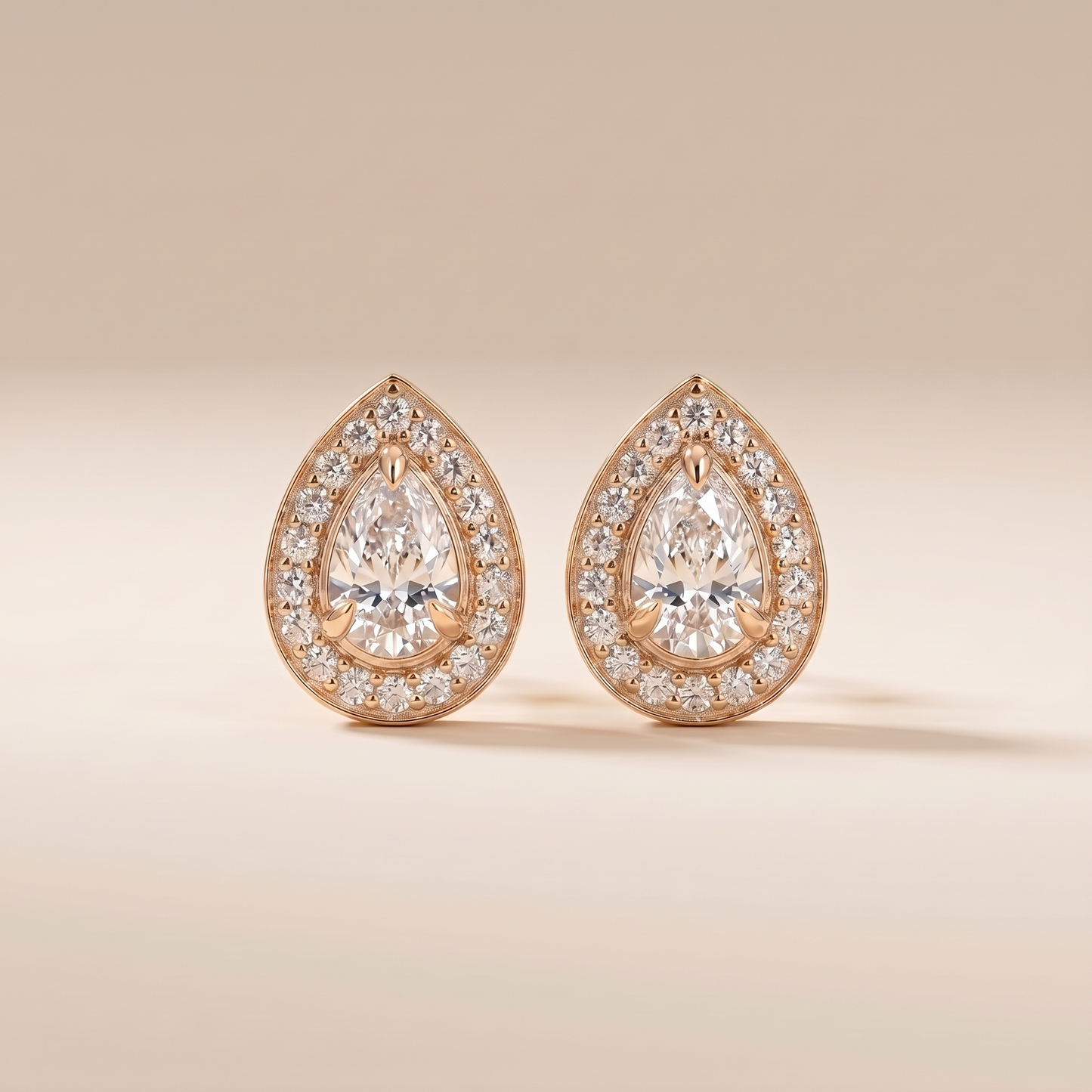 The Koya - Pear Cut Lab Grown Diamond Halo Pavé Stud Earrings