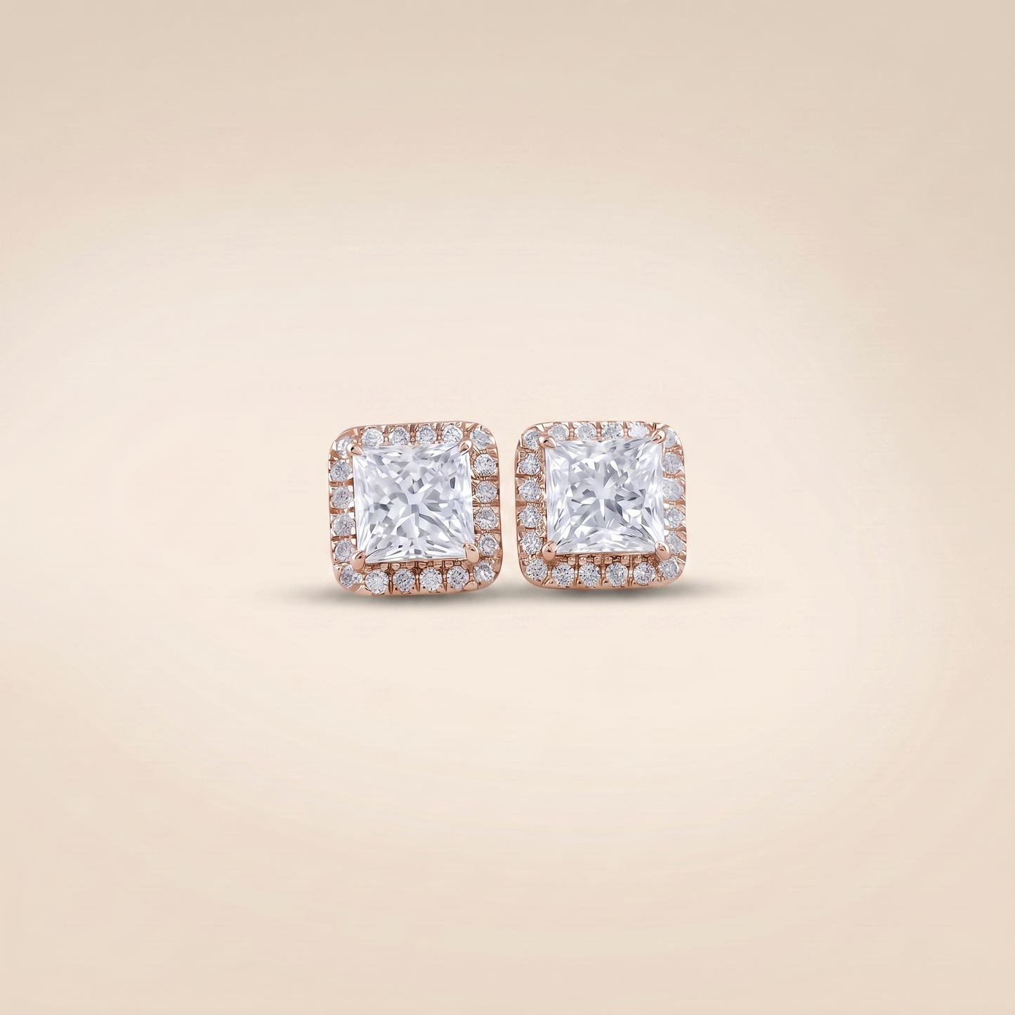 The Fara - Princess Cut Lab Grown Diamond Halo Pavé Stud Earrings