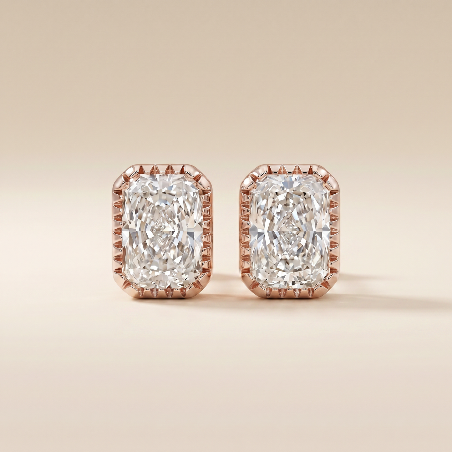 The Koel - Radiant Cut Lab Grown Diamond Milgrain Bezel Stud Earrings