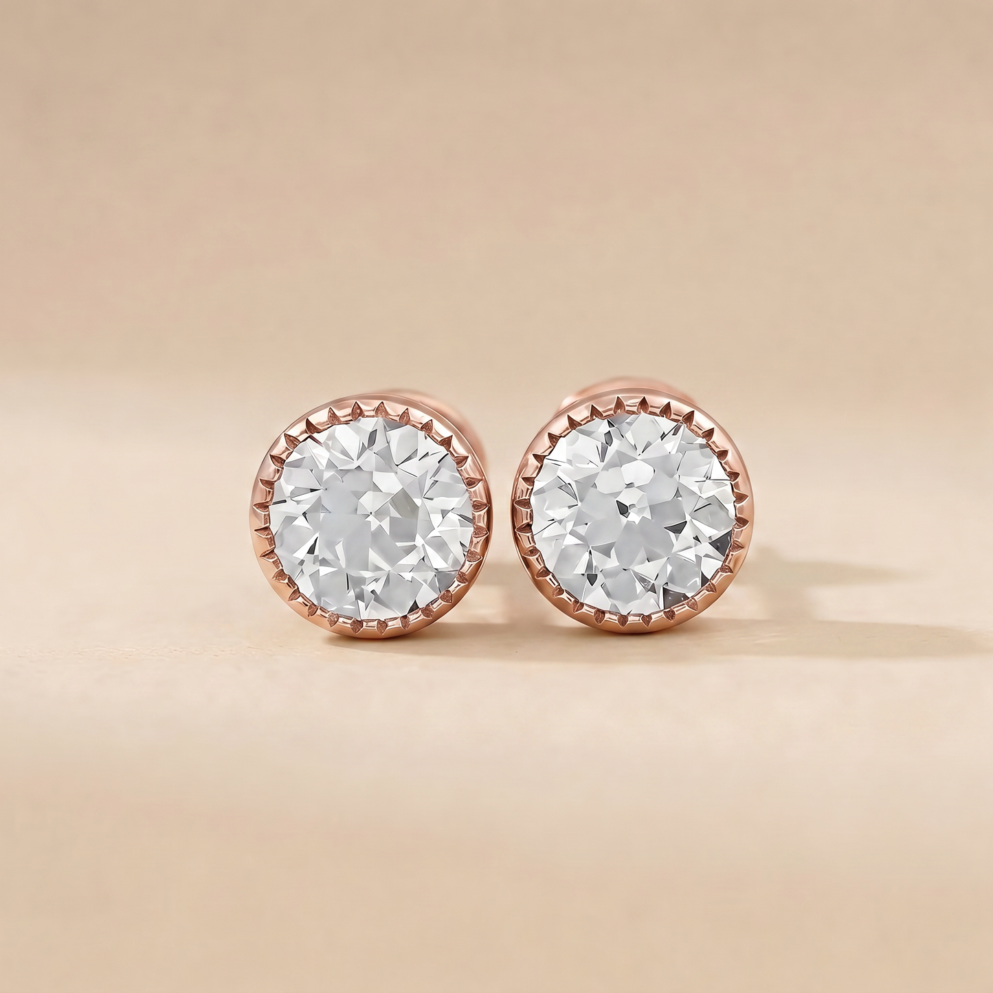 The Lira - Round Brilliant Lab Grown Diamond Milgrain Bezel Stud Earrings
