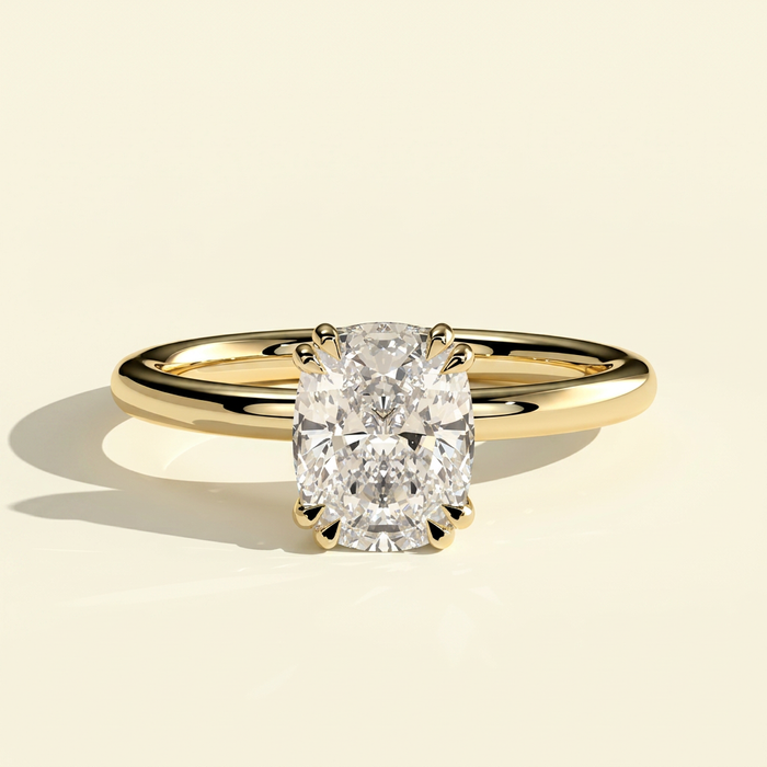 The Elara - Elongated Cushion Cut Lab Grown Diamond Ring with Hidden Halo