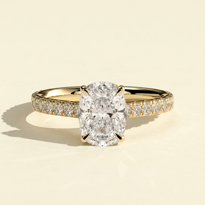 The Kiana - Elongated Cushion Lab Diamond Ring with Hidden Halo and Pave