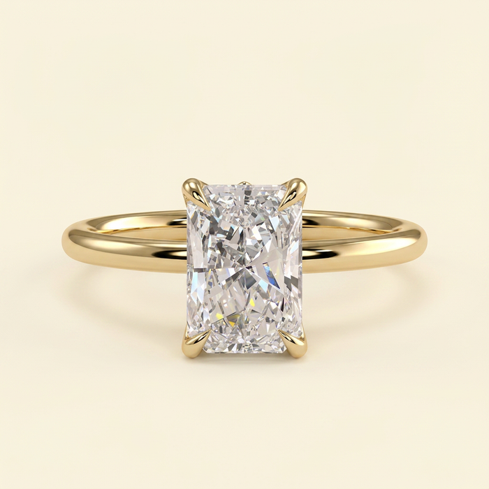 The Faye - Radiant Cut Lab Grown Diamond Solitaire Engagement Ring with Sculpted Accent Petal Gallery