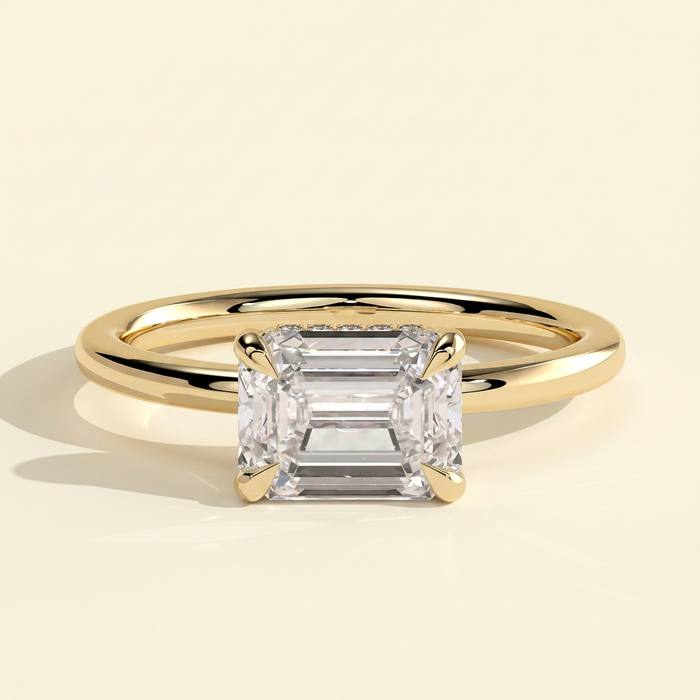 The Willa - Emerald Cut Lab Grown Diamond East West Solitaire with Hidden Halo Engagement Ring