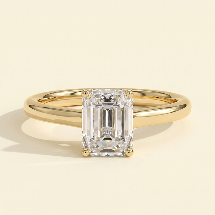 The Delia - Emerald Cut Lab Grown Diamond Four Claw Solitaire with Spiral Gallery Engagement Ring