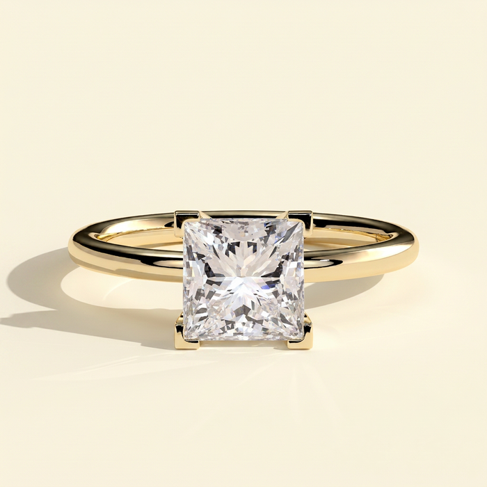 The Flore - Princess Cut Lab Grown Diamond Square Claw Basket Set Solitaire Engagement Ring