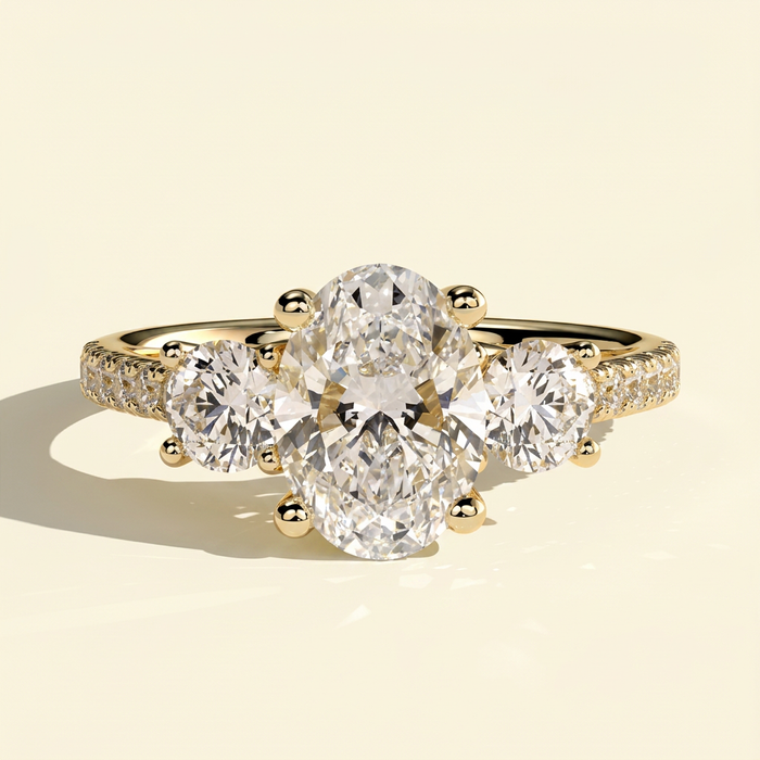 The Alba - Oval Lab Diamond Trilogy with Round Side Stones and Pave Band