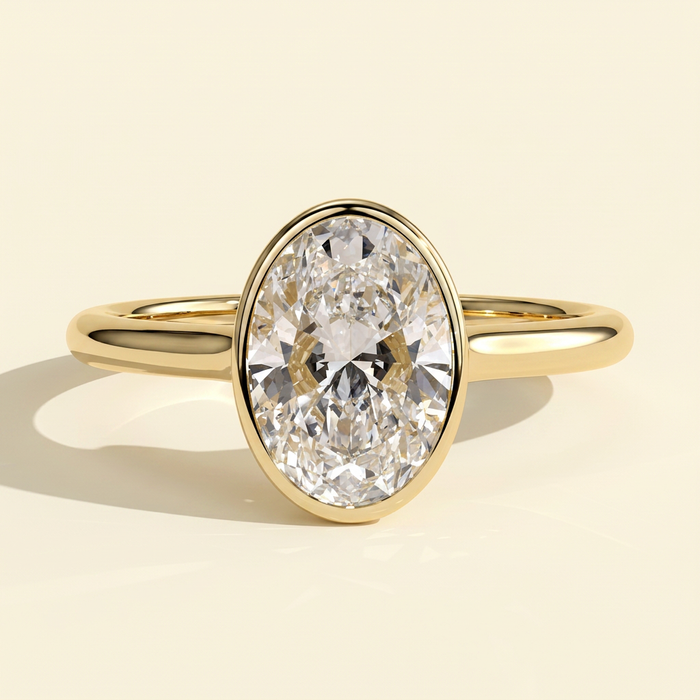 The Faina - Oval Cut Lab Grown Diamond Bezel Set Twisted Cathedral Engagement Ring