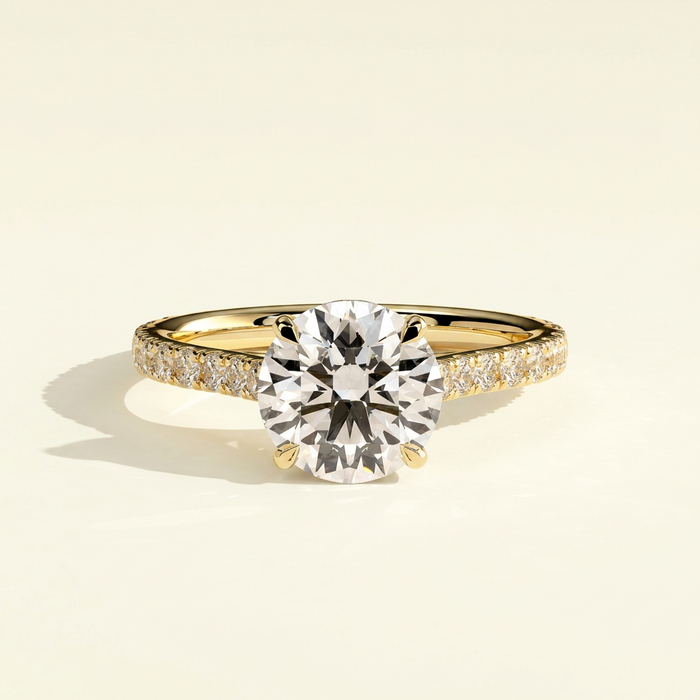 The Elora - Round Cut Lab Grown Diamond Ring with Hidden Halo & Pave Band