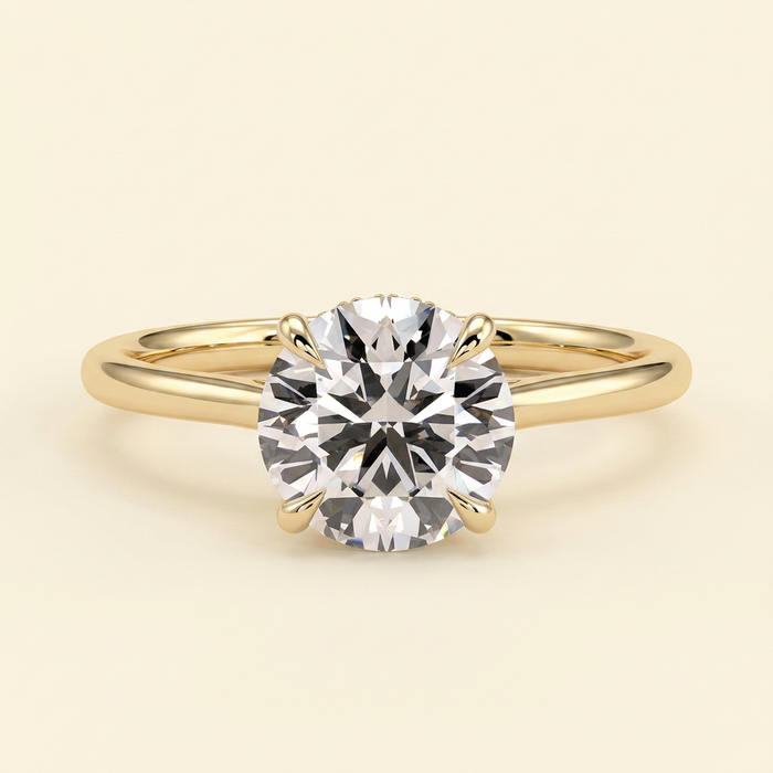 The Cara - Round Cut Lab Grown Diamond Hidden Halo Solitaire with Cathedral Setting Engagement Ring