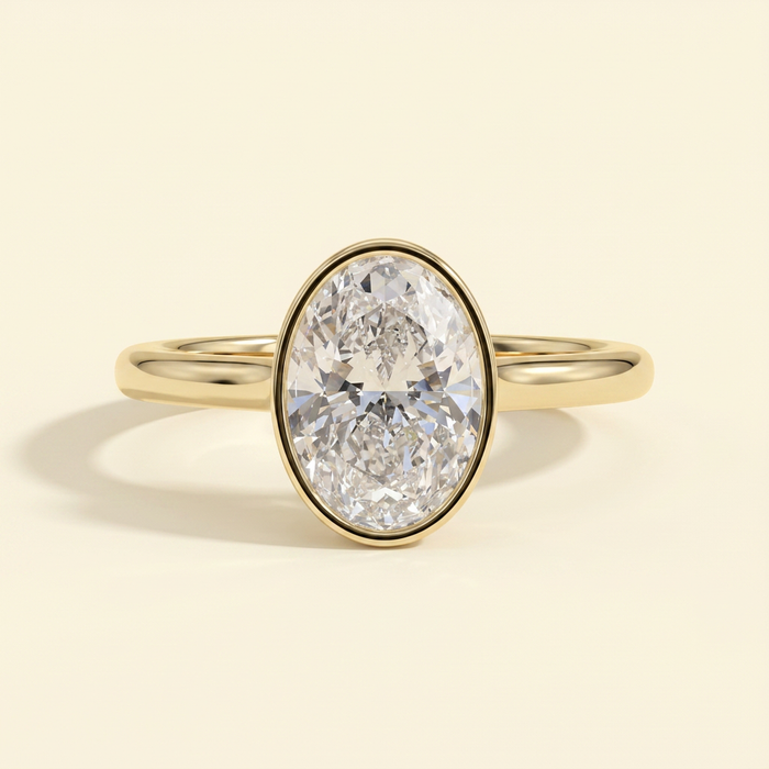 The Darina - Oval Cut Lab Grown Diamond Deep Bezel Solitaire with Hidden Halo Engagement Ring