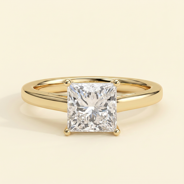 The Monelle - Princess Cut Lab Grown Diamond Four Claw Cathedral Solitaire Engagement Ring