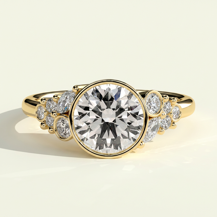 The Svea - Bezel Set Round Lab Grown Diamond Ring with Clustered Accents