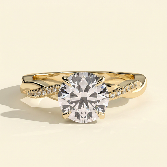 The Morea - Round Cut Lab Grown Diamond Hidden Halo Solitaire with Braided Pave Band Engagement Ring
