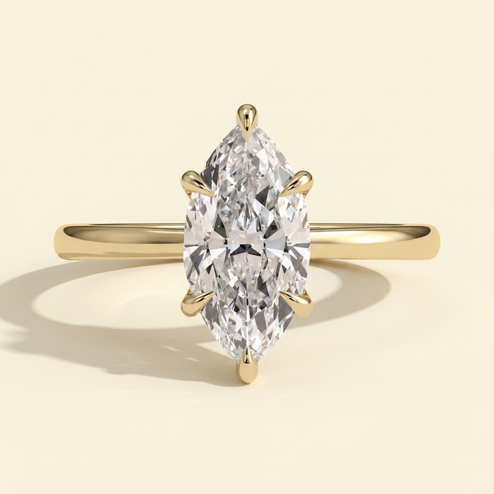 The Mira - Marquise Cut Lab Grown Diamond Six Claw Solitaire with Hidden Halo, Cathedral Setting Engagement Ring