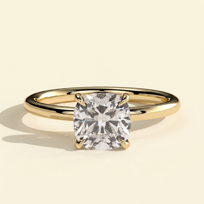 The Grazia - Cushion Cut Lab Grown Diamond Eagle Tipped Claw Solitaire with Clean Band Engagement Ring