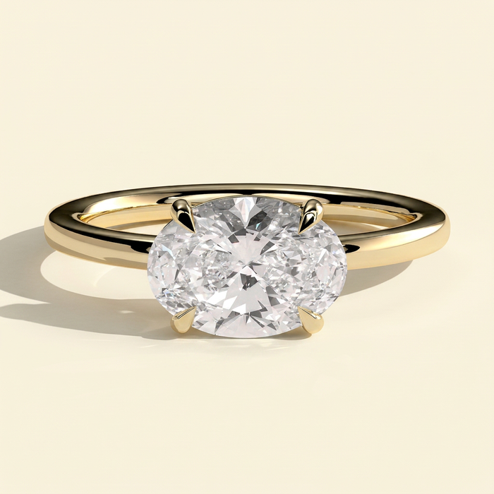 The Myra - Oval Cut Lab Grown Diamond East West Claw Set Solitaire with Raised Gallery Engagement Ring