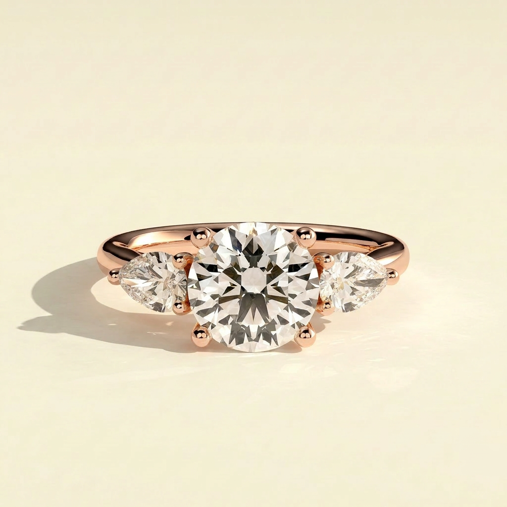 The Alev - Round & Pear Lab Grown Diamond Three Stone Engagement Ring