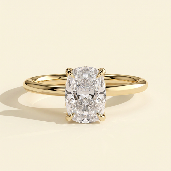 The Ulani - Elongated Cushion Cut Lab Grown Diamond Claw Solitaire with Petal Gallery and Accent Leaf Detail Engagement Ring