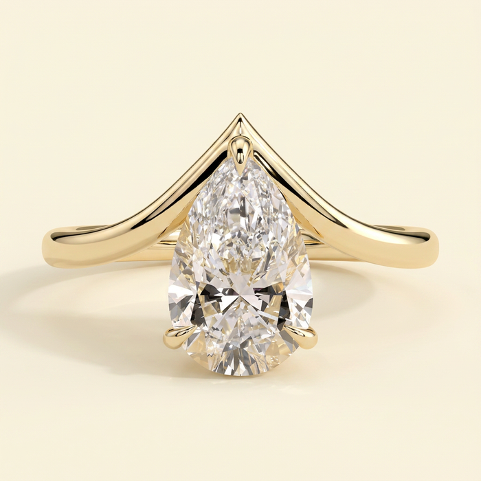 The Halina - Pear Cut Lab Grown Diamond Solitaire with Curved V Band Engagement Ring