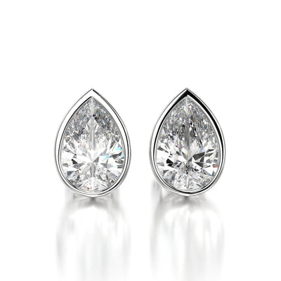 1 CTW Pear Lab Grown Diamond Bezel Stud Earrings Set