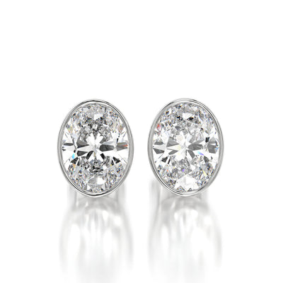 1 CTW Oval Lab Grown Diamond Bezel Stud Earrings Set
