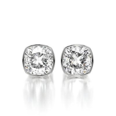 1 CTW Cushion Lab Grown Diamond Bezel Stud Earrings Set