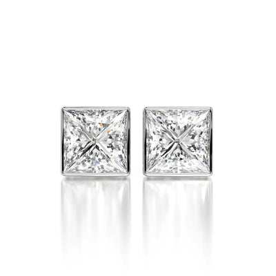 1 CTW Princess Lab Grown Diamond Bezel Stud Earrings Set