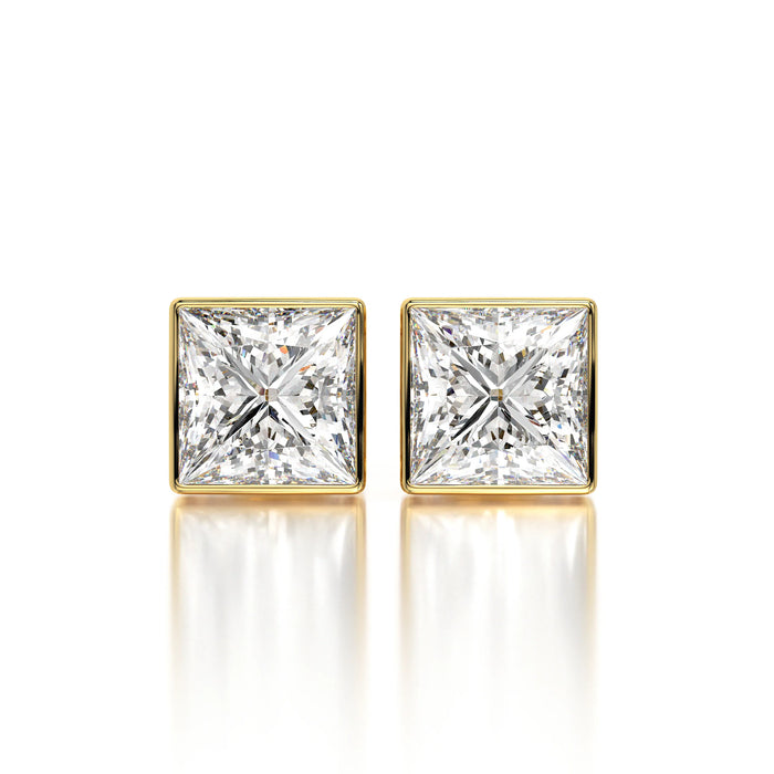 1 CTW Princess Lab Grown Diamond Bezel Stud Earrings Set