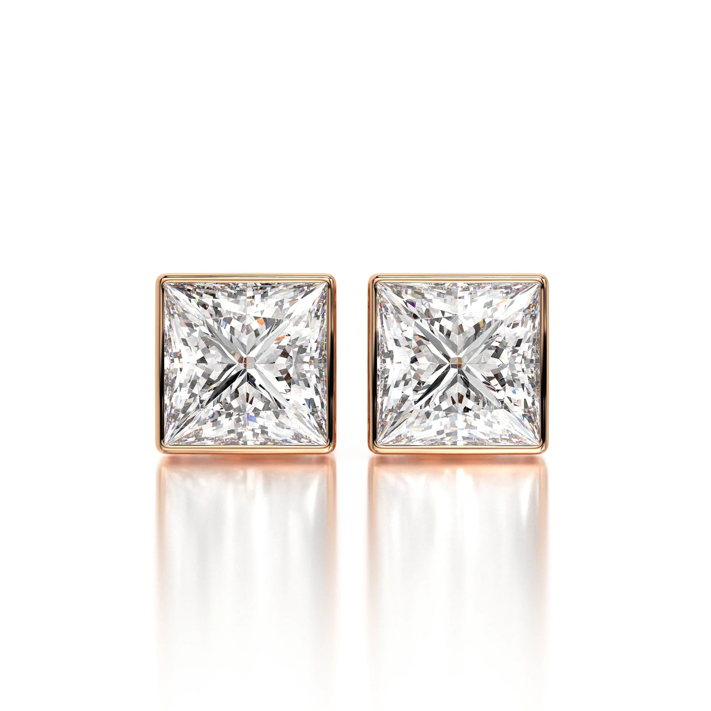 Princess Lab Grown Diamond Bezel Stud Earrings Set