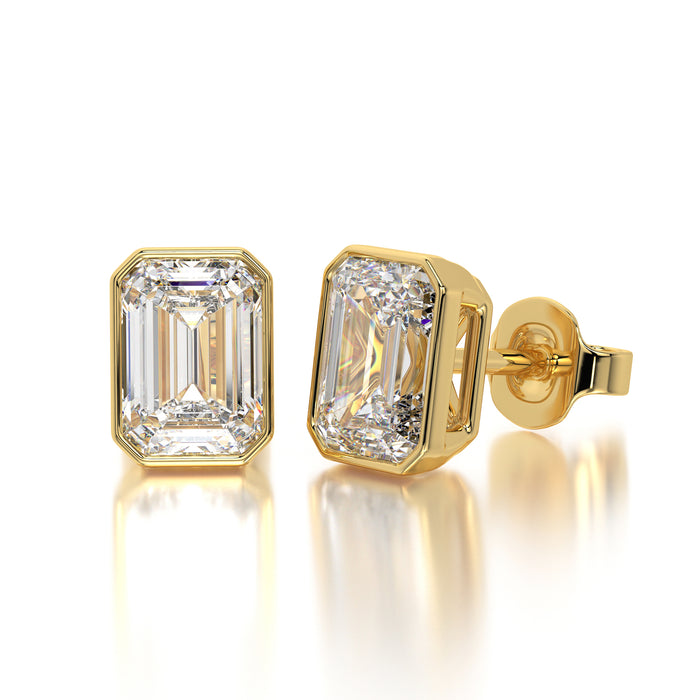 1 CTW Emerald Lab Grown Diamond Bezel Stud Earrings Set