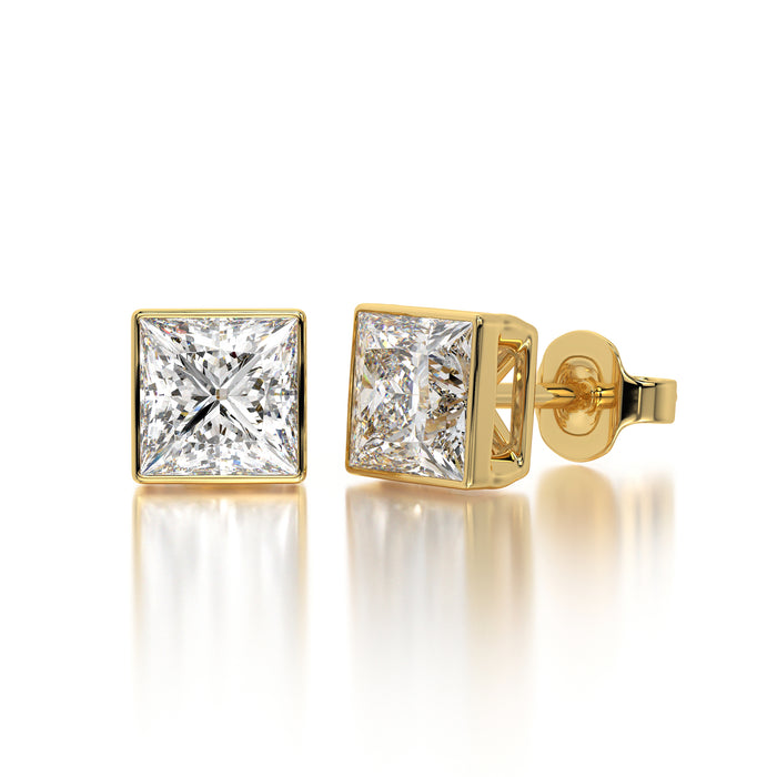Princess Lab Grown Diamond Bezel Stud Earrings Set