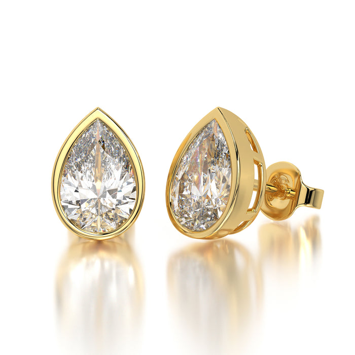 1 CTW Pear Lab Grown Diamond Bezel Stud Earrings Set