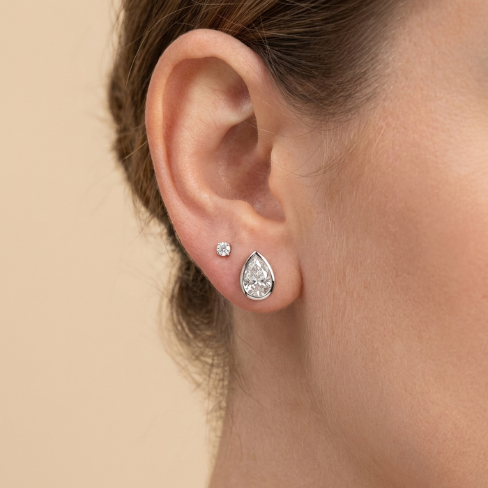 The Kena - Bezel Set Pear Shaped Lab Grown Diamond Studs