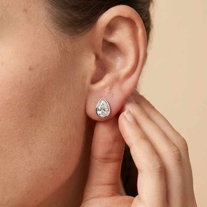The Kena - Bezel Set Pear Shaped Lab Grown Diamond Studs