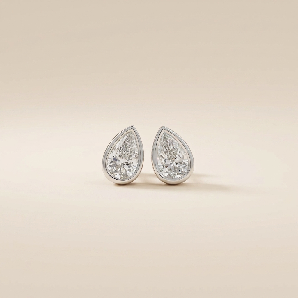The Kena - Bezel Set Pear Shaped Lab Grown Diamond Studs