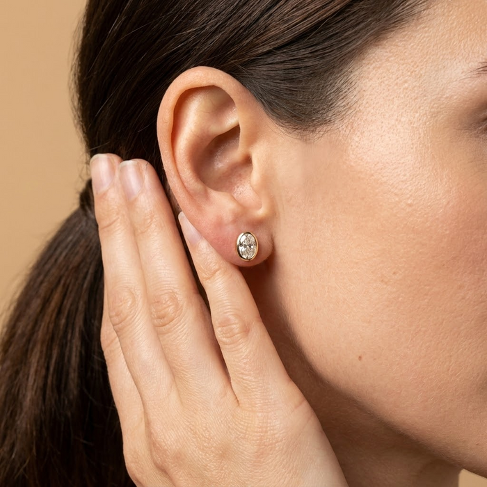 The Alur - Oval Cut Lab Grown Diamond Bezel Stud Earrings