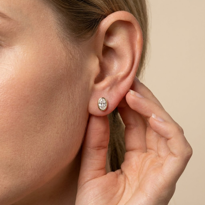 The Alur - Oval Cut Lab Grown Diamond Bezel Stud Earrings