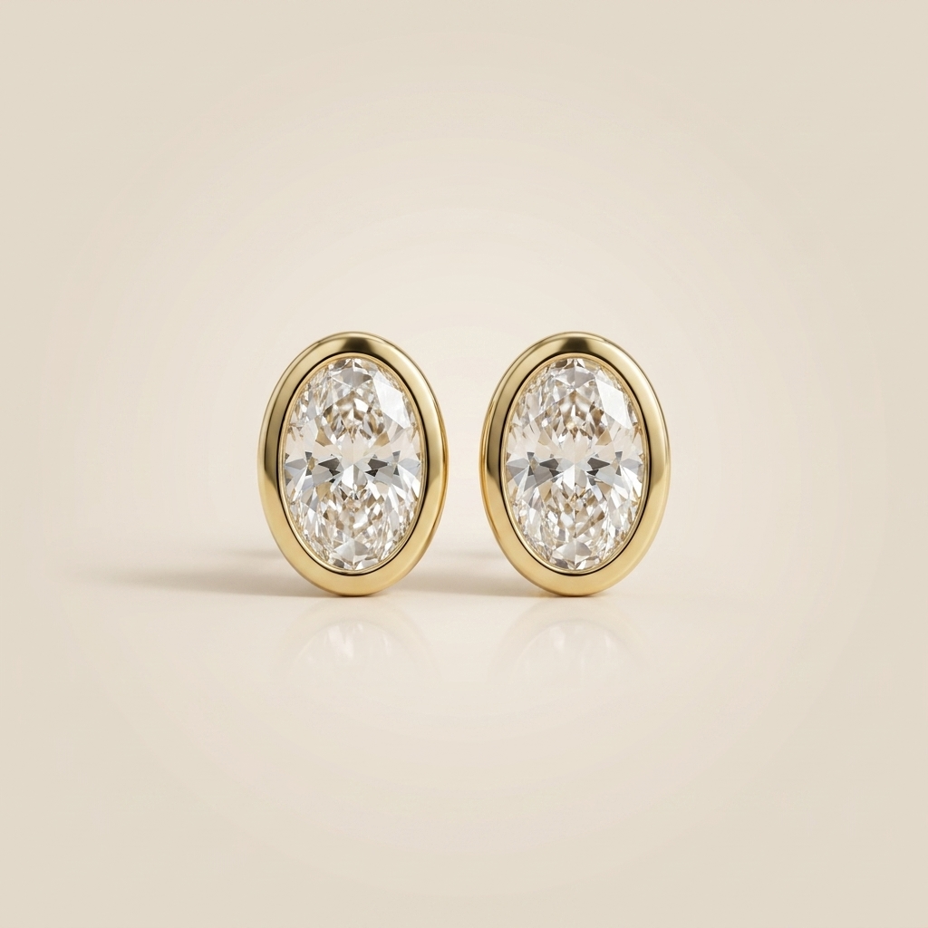 The Alur - Oval Cut Lab Grown Diamond Bezel Stud Earrings