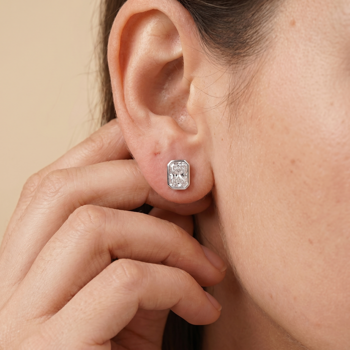 The Vari - Radiant Cut Lab Grown Diamond Bezel Stud Earrings