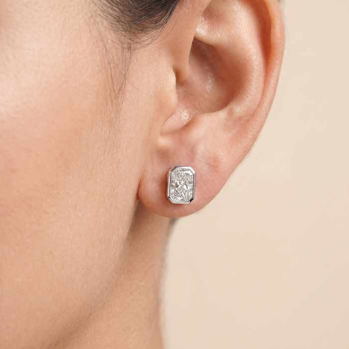 The Vari - Radiant Cut Lab Grown Diamond Bezel Stud Earrings